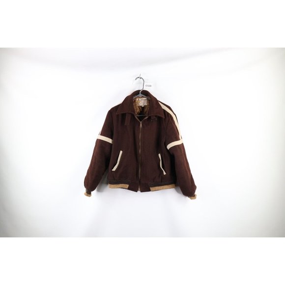 Vintage 50s Streetwear Mens 42 Lined Wool Buckle Collar Varsity Jacket Brown USA